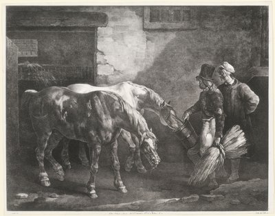 Dos caballos de posta en la puerta de un establo (Two Post-Horses at a Stable Door) de Theodore Gericault