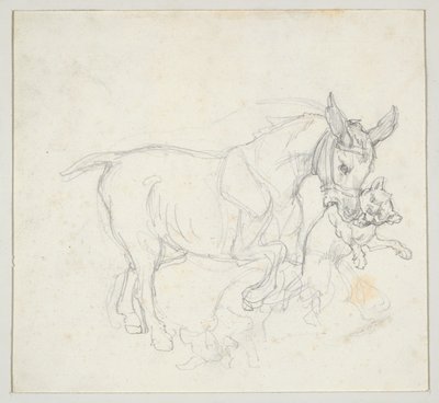Burro con un perro en la boca (anverso); Estudio de un ciervo perseguido por perros, cabeza de cierva (reverso) de Theodore Gericault