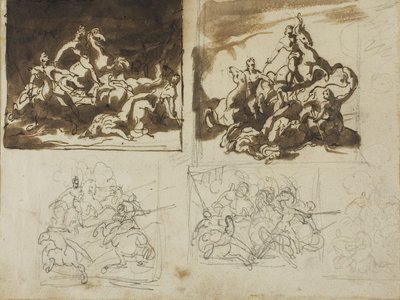 Cinco bocetos para una batalla de caballería, 1813-14 de Theodore Gericault