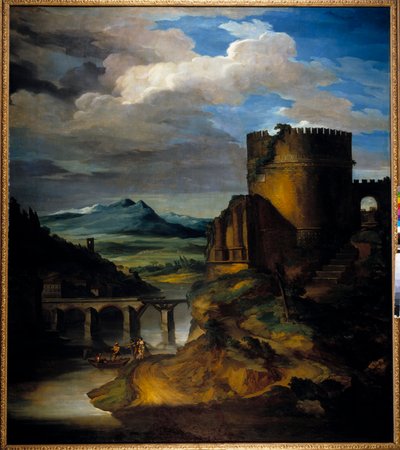 Gran paisaje de Italia Paisaje de ruinas, torre y puente, por Théodore Géricault (1791-1824) siglo XIX de Theodore Gericault