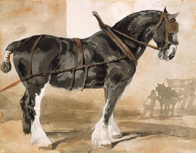 Caballo negro enganchado de Theodore Gericault