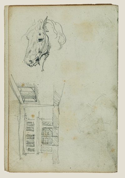 Cabeza de caballo, vista de un patio de Theodore Gericault