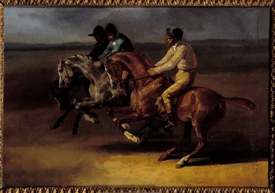 Carrera de caballos hacia la izquierda en el momento de la salida de Theodore Gericault