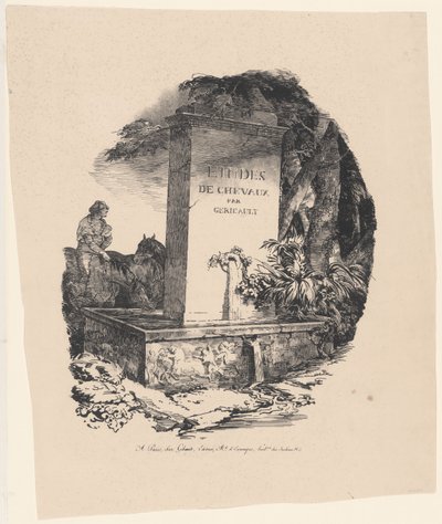 «El abrevadero», portada de «Los grandes caballos: estudios de caballos» (The Watering Trough, Title Page for Studies of Horses or The Large Horses) de Theodore Gericault