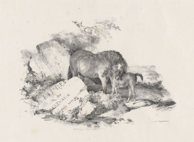 La yegua y su potro, frontispicio (The Mare and Its Colt, Frontispiece) de Theodore Gericault