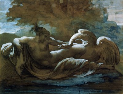 Leda y el cisne (tiza negra y acuarela) de Theodore Gericault
