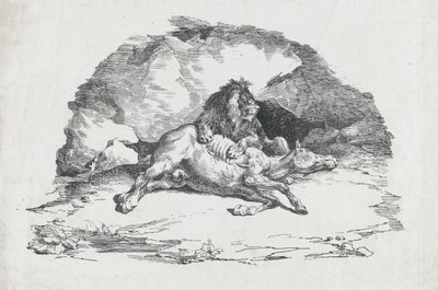 León devorando un caballo de Theodore Gericault