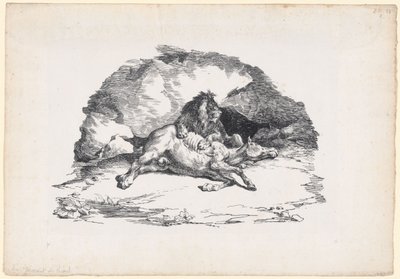 León devorando un caballo (A Lion Devouring a Horse) de Theodore Gericault