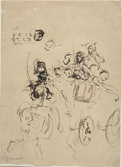 Carroza del ejército napoleónico con bocetos de cabezas de Theodore Gericault