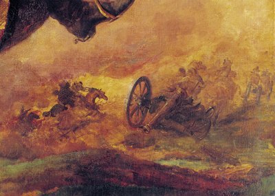 Oficial de los Húsares, detalle de un cañón a la derecha, 1814 (detalle) de Theodore Gericault