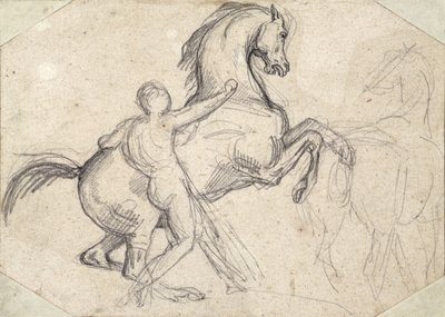 Semental encabritado sostenido por un hombre desnudo de Theodore Gericault