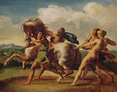 Esclavos deteniendo un caballo, estudio para "La carrera de los caballos bárbaros" de Theodore Gericault