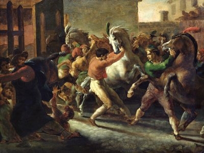 Estudio para la carrera de los caballos bárbaros, 1817 de Theodore Gericault