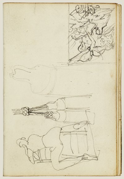 Borlas, figura sentada detrás de una silla, boceto en miniatura de «El cazador a la carga» de Theodore Gericault