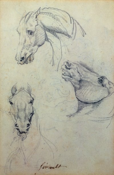 Tres cabezas de caballo (lápiz) de Theodore Gericault
