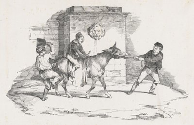 Tres niños jugando con un burro (Three Children Playing with a Donkey) de Theodore Gericault
