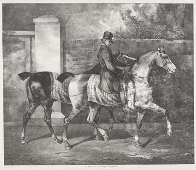 Dos caballos entrenados por un jinete de Theodore Gericault