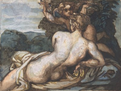 Venus y Cupido en un paisaje, después de Annibale Carracci recto, 1816-17 de Theodore Gericault