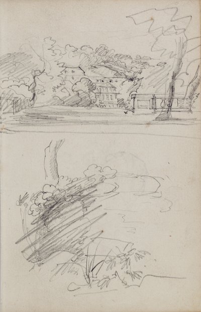 Vista de una casa de campo y estudios de arbustos y follaje de Theodore Gericault