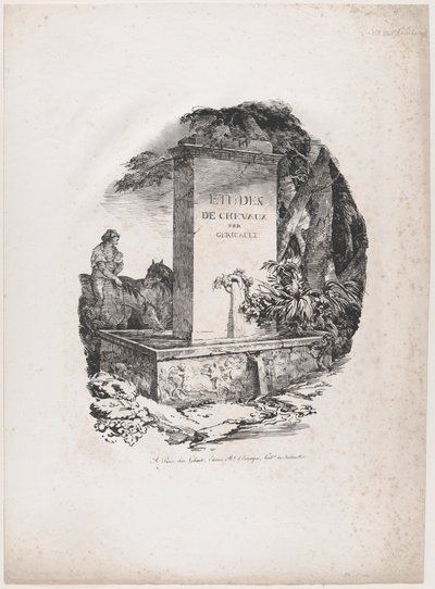 Abrevadero, página de título de «Estudios sobre caballos» (Études de Chevaux) de Theodore Gericault