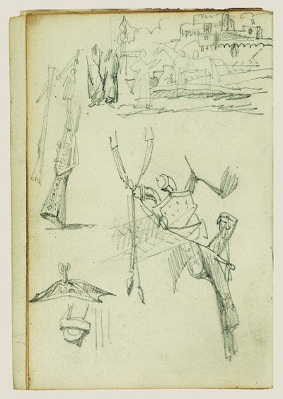 Estudios de armas, estudio compositivo de una escena en un castillo de Theodore Gericault