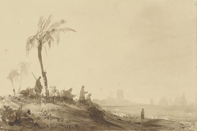 Beduinos bajo una palmera de Theodore Gudin