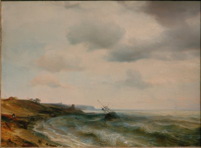 Costa marina con barco varado de Theodore Gudin
