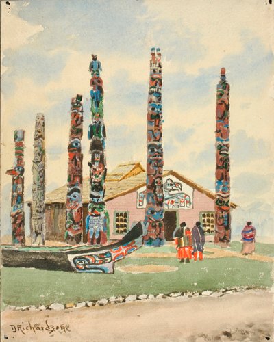 Edificio Alaska con tótems en la Exposición de San Luis de Theodore J. Richardson