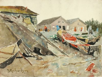 Secado de mantas sobre canoas de Theodore J. Richardson