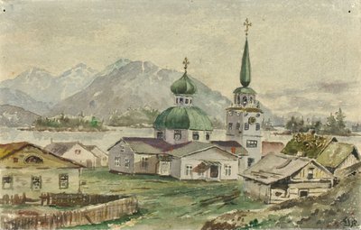 Vista trasera de la iglesia griega, Sitka de Theodore J. Richardson