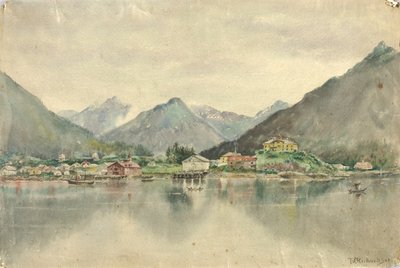 Sitka desde las islas, mostrando el castillo ruso, 1888 de Theodore J. Richardson