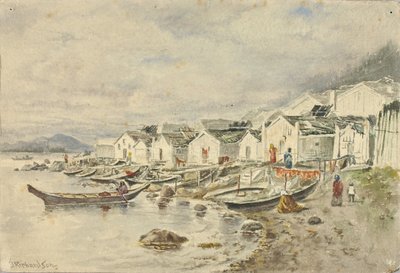 El rancho del pueblo nativo, Sitka, 1884 de Theodore J. Richardson