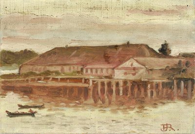 Puesto de comercio y edificios del muelle, Sitka, tarde, ca. 1880-1914 de Theodore J. Richardson