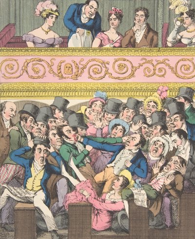 Placeres Teatrales, Placa 2: Contendiendo por un Asiento, ca. 1835 de Theodore Lane