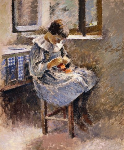 Niña cosiendo, c.1886 de Theodore Robinson