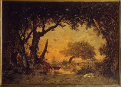 Salida del bosque en Fontainebleau, atardecer de Pierre Etienne Theodore Rousseau