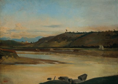 Paisaje con río, c.1834-35 (óleo sobre papel y lienzo) de Theodore Rousseau
