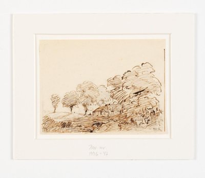Paisaje con cabaña bajo altos árboles de Theodore Rousseau