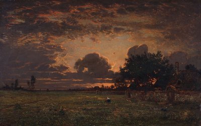Atardecer sobre la llanura de Barbizon de Pierre Etienne Theodore Rousseau