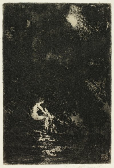 Una ninfa bañándose, luz de luna de Theodore Roussel