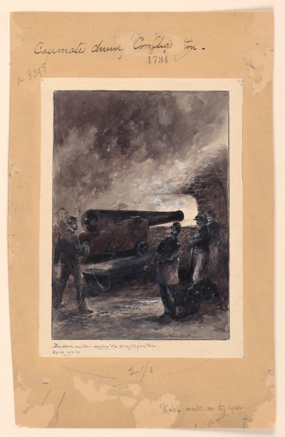 Un cañón de casamata durante el incendio de Theodore Russell Davis