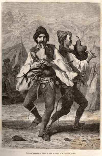 Músicos Morlac (o Montenegrinos) del distrito de Zara, vistiendo el traje local de Theodore Valerio