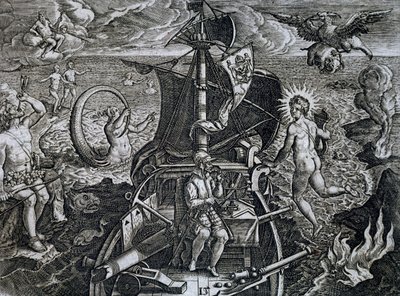 Alegoría de los viajes de Fernando de Magallanes, grabado de Theodor de Bry de Theodore de Bry