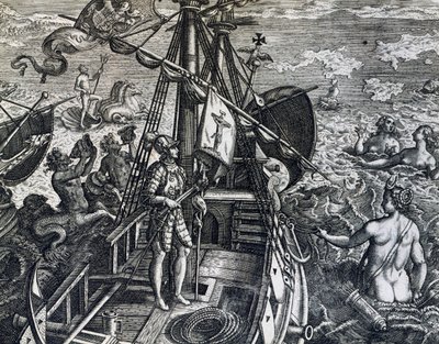Cristóbal Colón descubriendo las Indias de Theodore de Bry