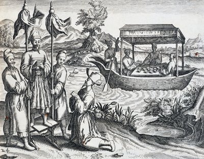 Calle de dignatarios, del viaje realizado por Jan Huyghen van Linschoten (1563-1611) entre 1583 y 1592, grabado de India Orientalis por Theodor de Bry (1528-1598), China de Theodore de Bry