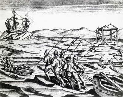 Expedición liderada por William Barents en busca del Paso del Noreste, de Peregrinationes, por Theodor de Bry, grabado de Theodore de Bry