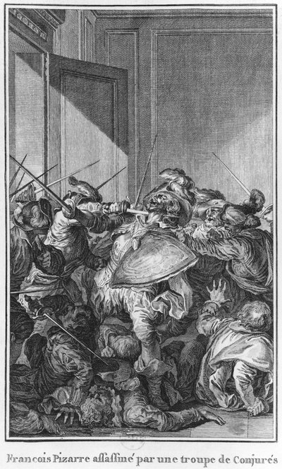 Francisco Pizarro asesinado por un ejército de conspiradores, 1541 de Theodore de Bry
