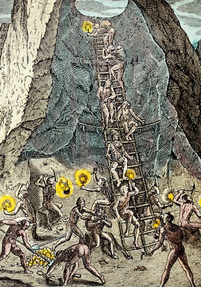 Mina de oro en Potosí, Bolivia de Theodore de Bry