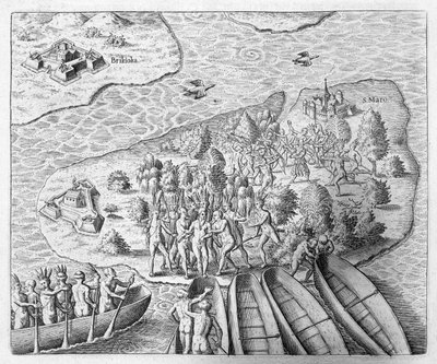 Hans Staden capturado por los indios Tupinamba durante su viaje a Brasil, 1552, de 