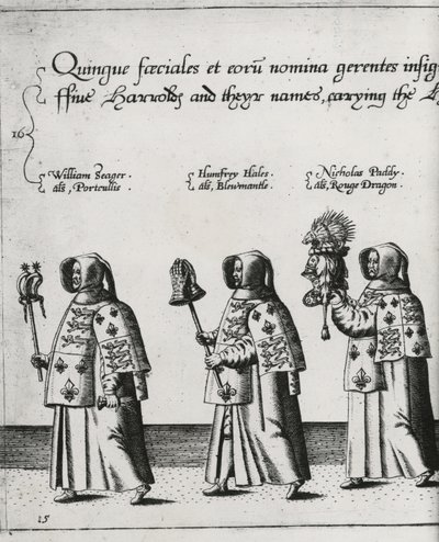 Heraldo en el cortejo fúnebre de Sir Philip Sidney camino a la Catedral de San Pablo, 1587 de Theodore de Bry